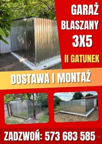 Garaż blaszany 3x5 II gatunek jednospadowy dostawa + montaż